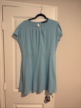 New York & Company Light Blue Short Sleeve Fit-and-Flare Mini Dress